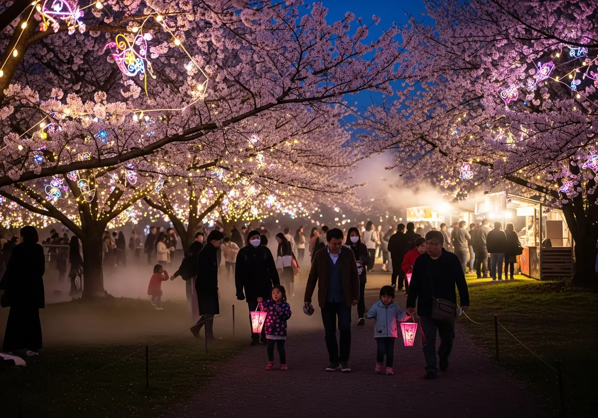 Illuminated cherry blossoms at Blossom by Light festival in Melbourne 2025
