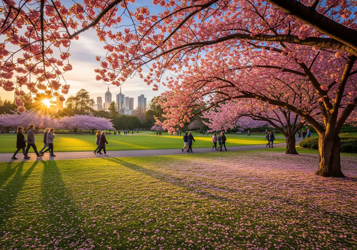 Visitors enjoying cherry blossoms at Dandenong Ranges Botanic Garden Melbourne in 2025