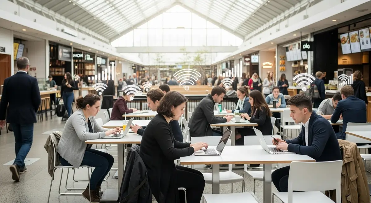 People connected to free Wi-Fi inside Melbourne Central shopping centre