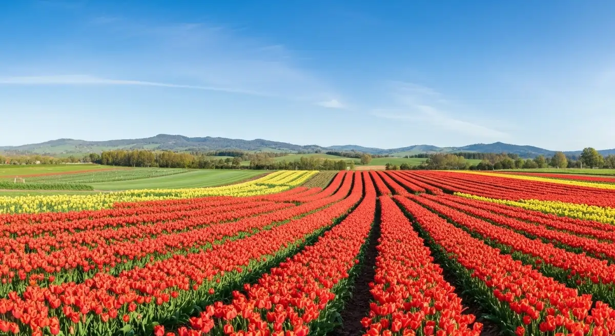 Tesselaar Tulip Festival 2025 in Silvan with rows of tulips in bloom.